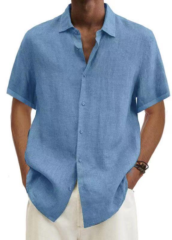 Men's Casual Short-Sleeve Shirt – Modern Japanese Style, V-Neck, Solid Color, Ideal for Everyday & Vacation