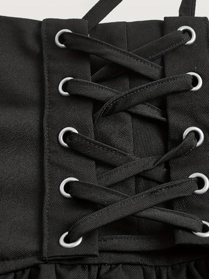 Women's Gothic Ruffled Skirt with Lacing – Elegant Mini Skirt for Special Occasions