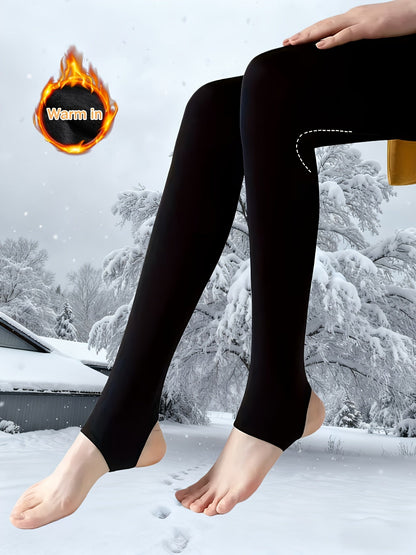 Thermal leggings for women, black, with stirrup, winter