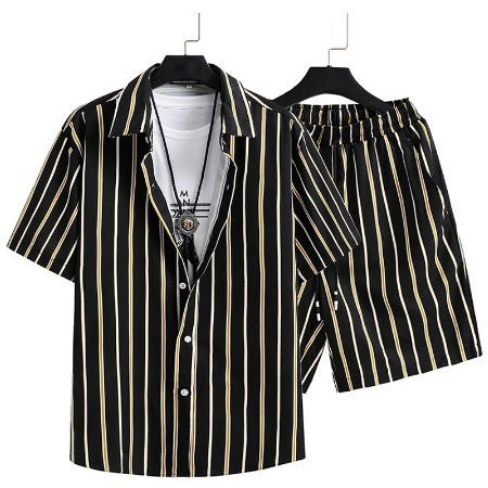 Men's Summer Casual Two-Piece with Abstract Print – Fashionable Short-Sleeve Shirt & Shorts Set for Vacation and Everyday Wear