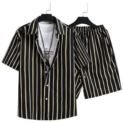 Men's Summer Casual Two-Piece with Abstract Print – Fashionable Short-Sleeve Shirt & Shorts Set for Vacation and Everyday Wear