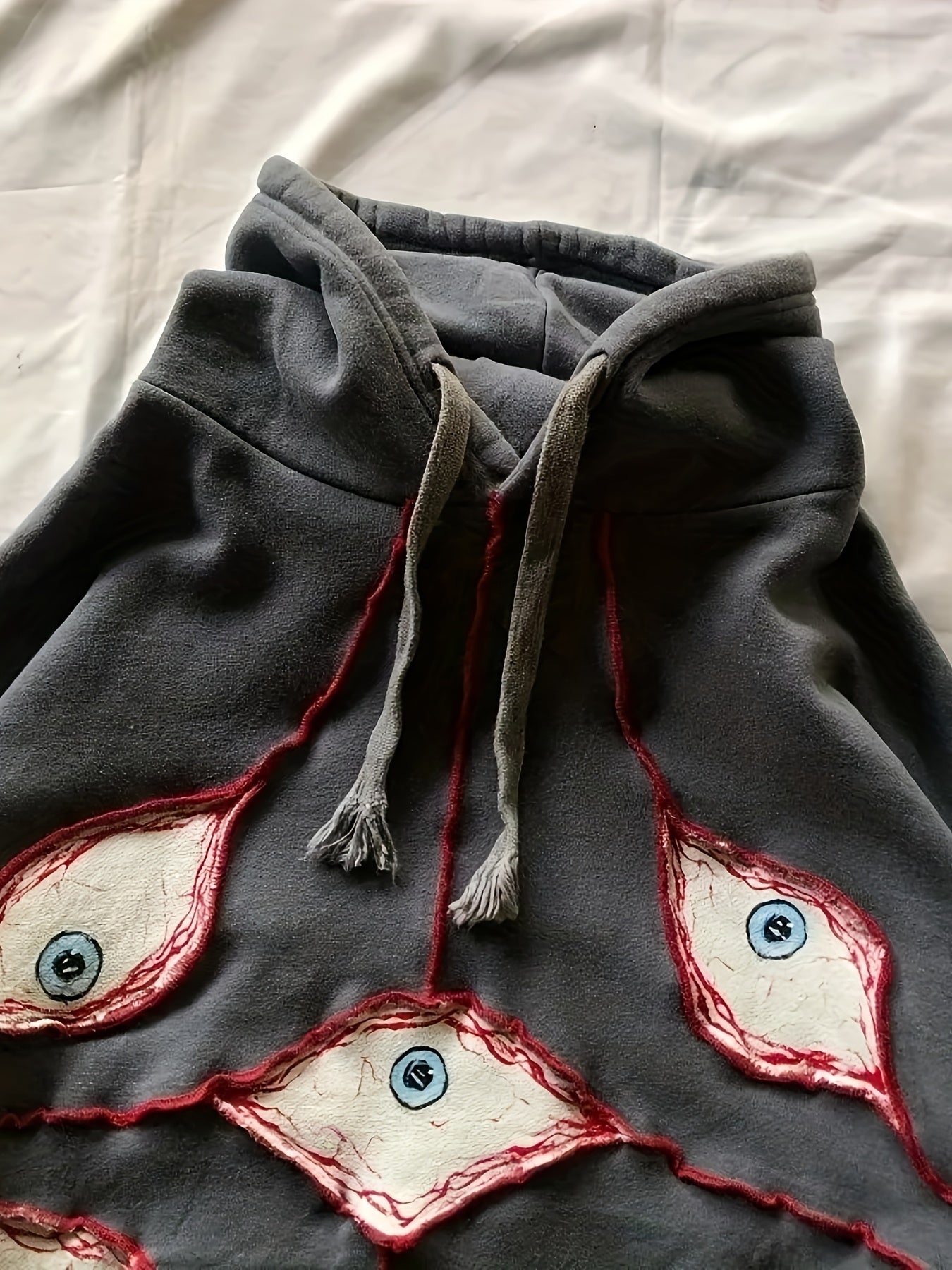 Hoodie with eye motif, relaxed fit, dark gray