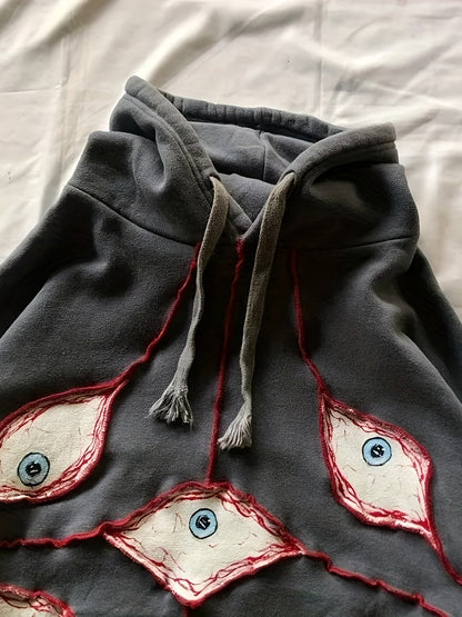 Hoodie with eye motif, relaxed fit, dark gray