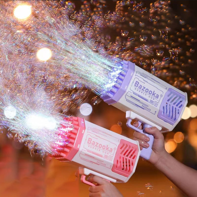 Kids Bazooka Bubble Gun – Electric Soap Bubble Pistol with 69 Nozzles, Rechargeable, for Boys and Girls, Outdoor Toy