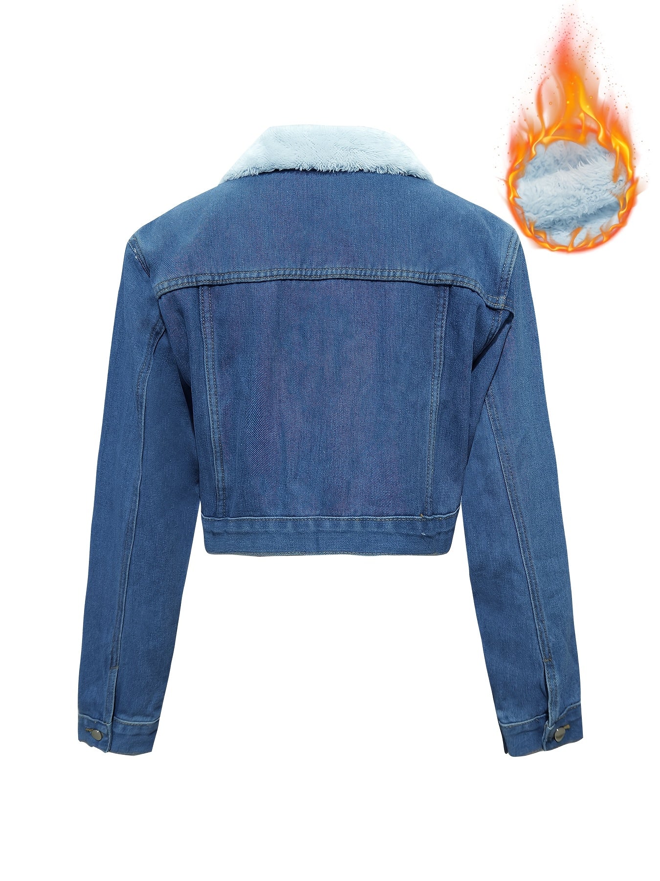 Women's cropped denim jacket with teddy lining, blue denim