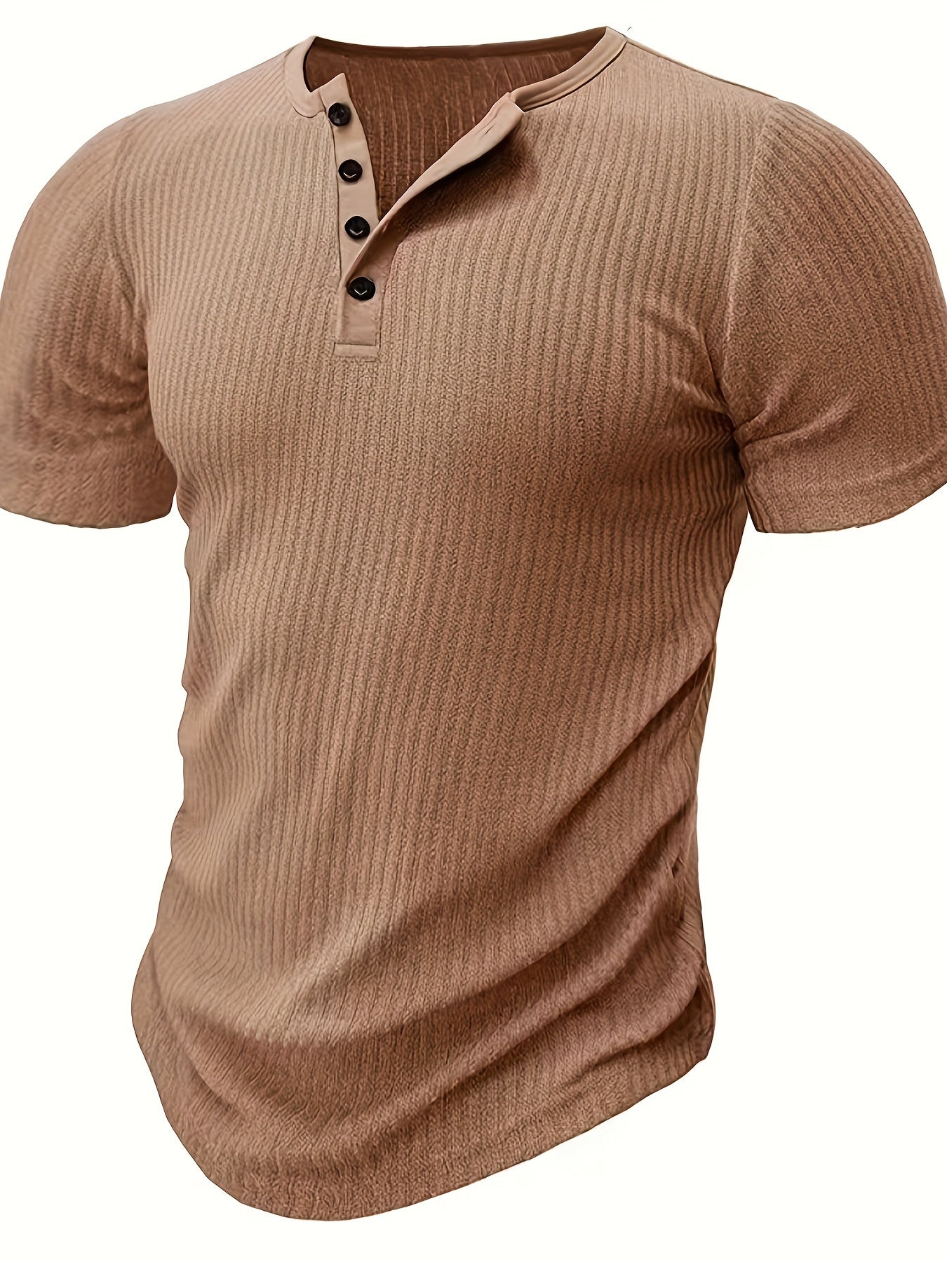 Men's Short-Sleeve Henley T-Shirt with Button Placket – Ribbed Casual Shirt for Everyday and Summer