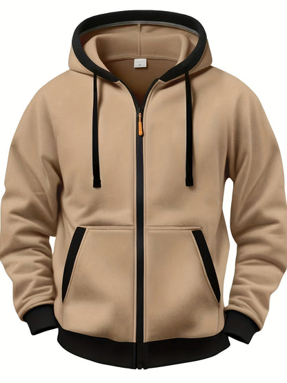 Unisex Kapuzenjacke mit Reißverschluss, kontrastfarbener Kapuze und Taschen, Rosa