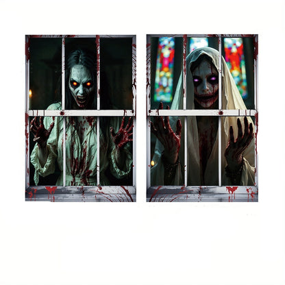 Halloween window decoration – creepy nun for haunted house & party