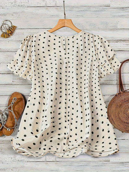 Women's blouse with dots, elegant, short-sleeve, summer, casual & office