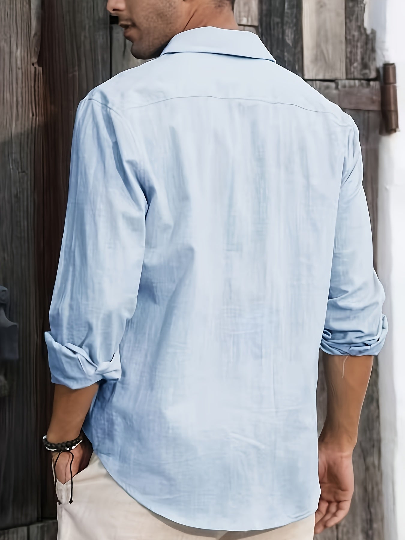 Men's Casual Shirt with Button Placket – Stylish Long-Sleeve Shirt for Beach and Everyday Wear