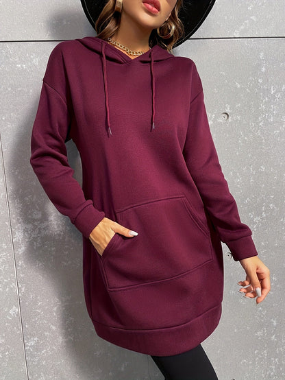 Damen Langarm Hoodie-Kleid mit Kapuze und Kängurutasche