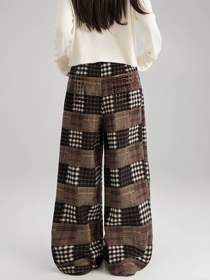 Weite Patchwork-Hose mit Karomuster und Innenfutter