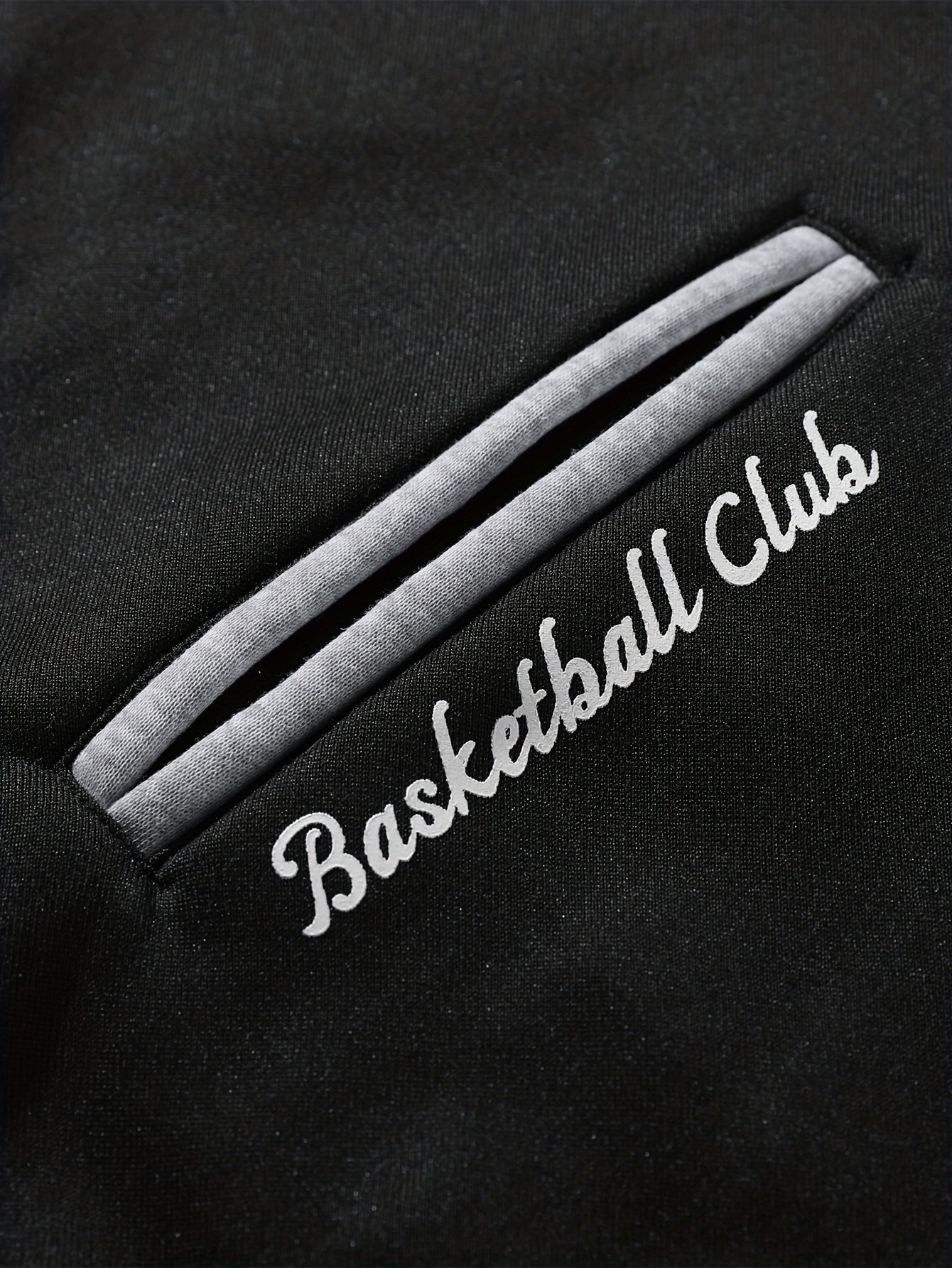 Men’s baseball jacket with hood, snap buttons, embroidery, and ribbed cuffs