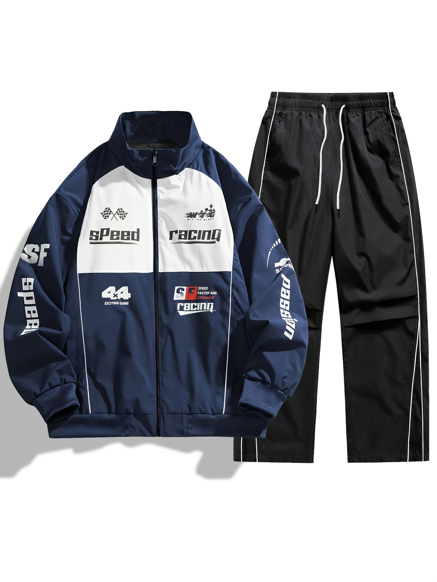 Unisex Trainingsanzug Racing-Design mit Reißverschlussjacke und Hose