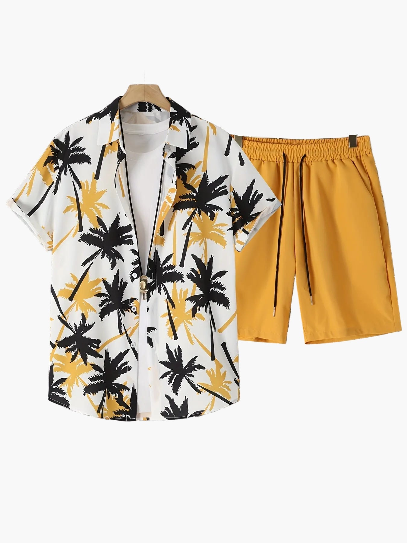 Herren Sommer Strand Set – Palmen Print Kurzarmhemd und Shorts, Freizeit Outfit