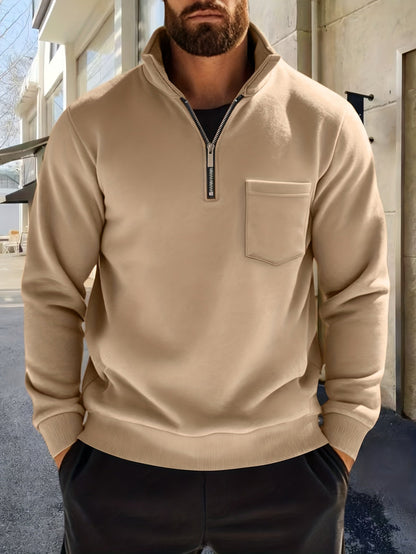 Herren Halb-Reißverschluss Pullover mit Brusttasche