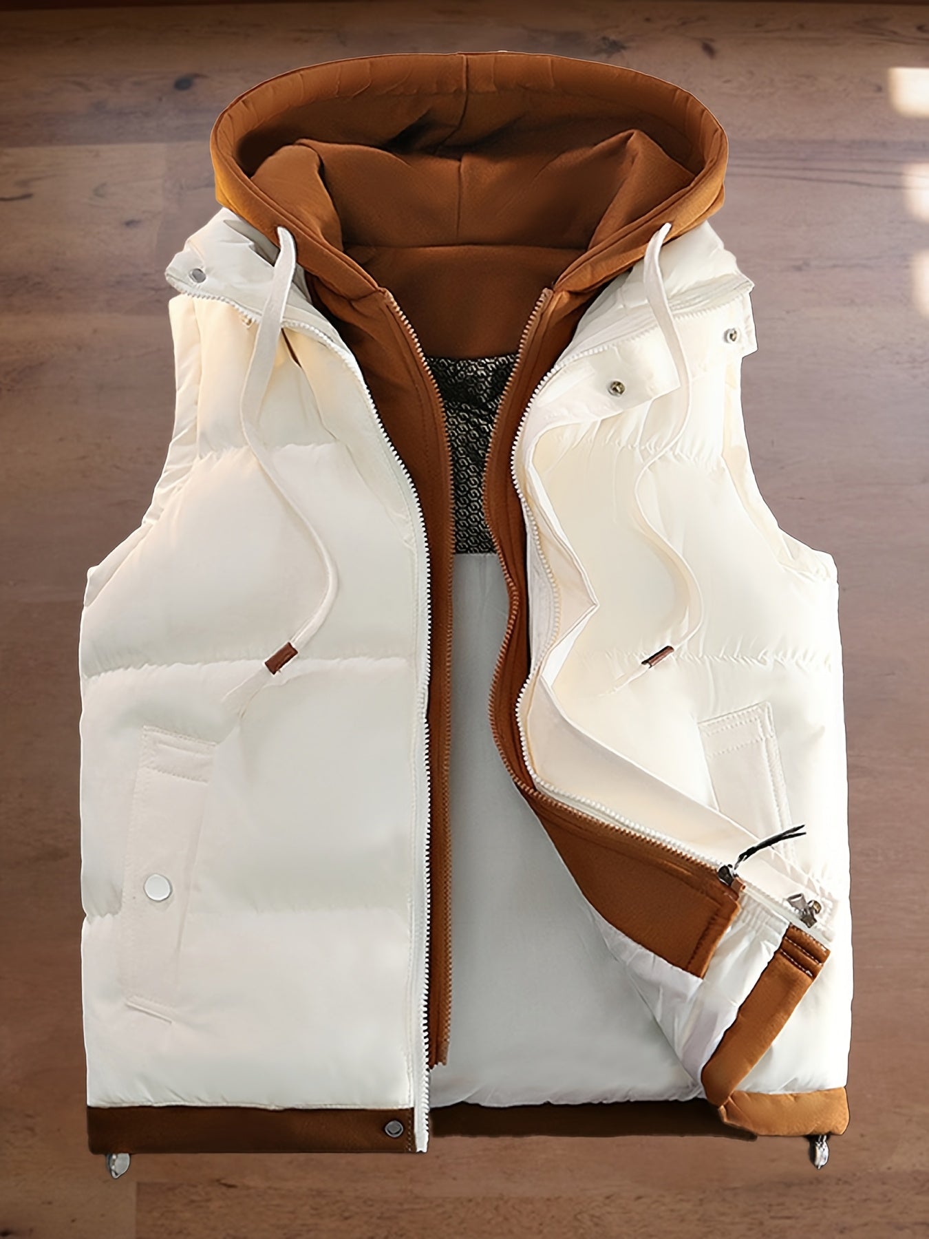 Gepolsterte Weste mit Kapuze, Reißverschluss und Taschen