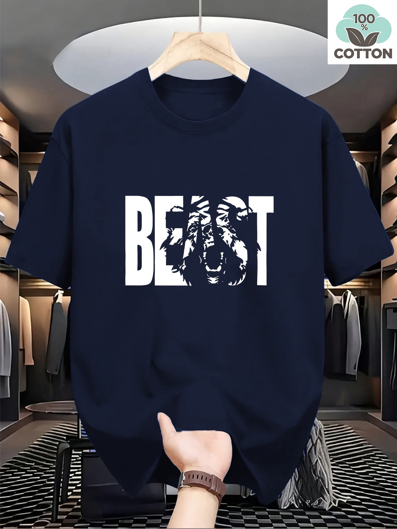 Men's T-Shirt with BEAST Print – Urban Streetwear Oversize, Short Sleeve