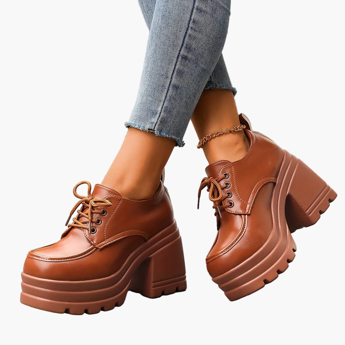 Women's platform lace-up shoes retro style with block heel – fashionable casual shoes for everyday and going out