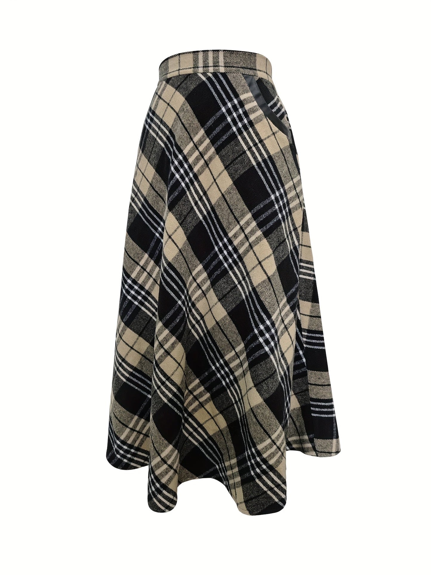 Damen Karierter Maxi-Rock A-Linie mit Taschen