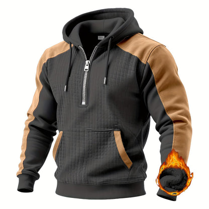 Herren Hoodie Halb-Reißverschluss Stepp-Optik Zweifarbig
