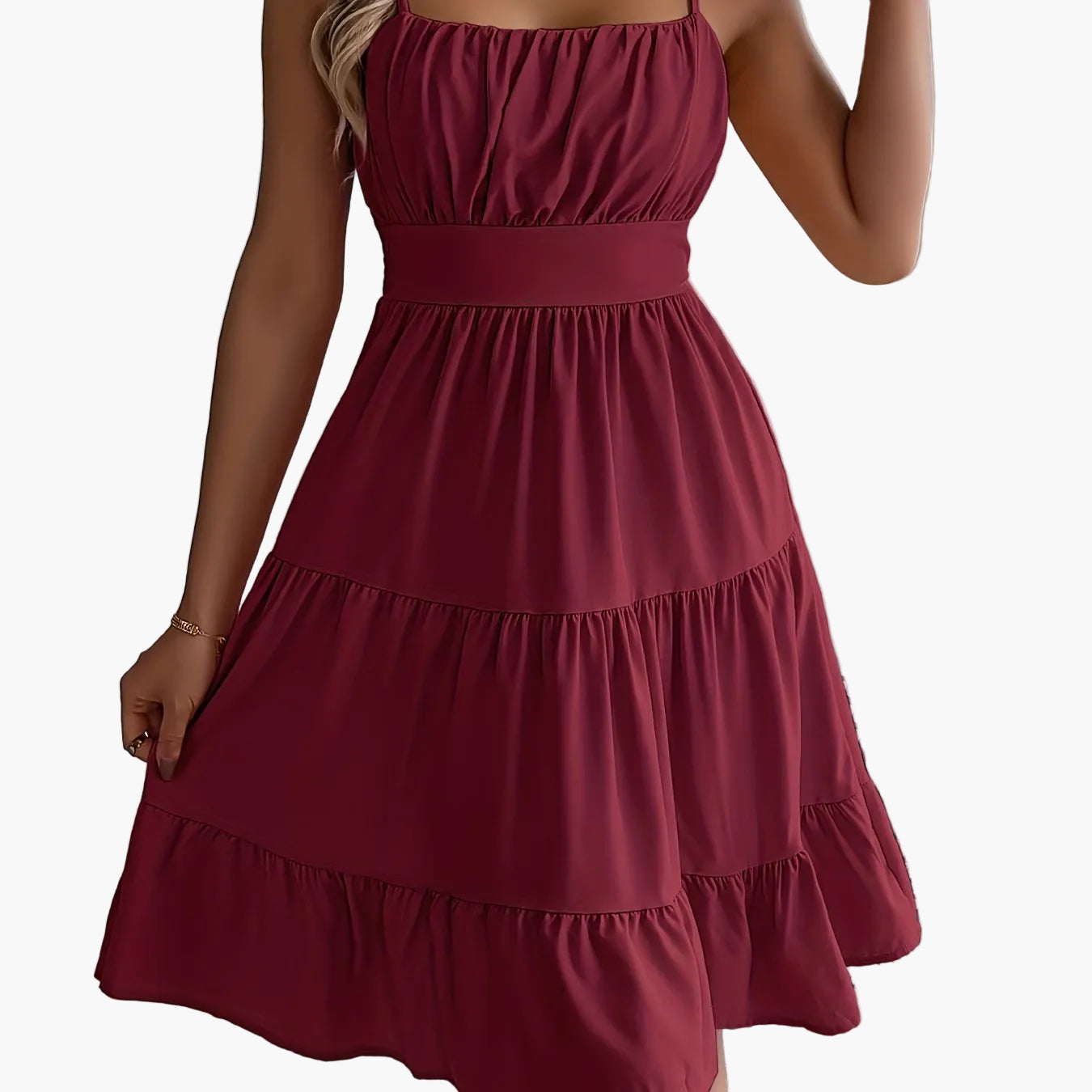 Women's summer dress with spaghetti straps and ruffles – Perfect for vacation and leisure