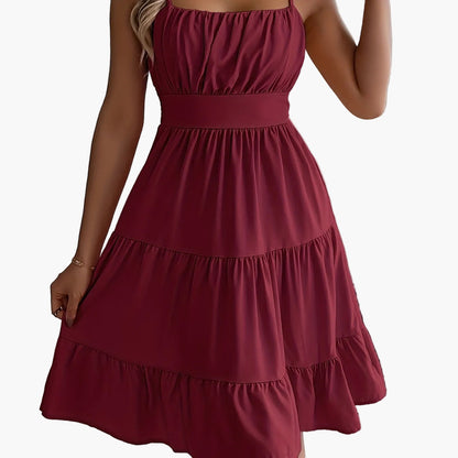 Women's summer dress with spaghetti straps and ruffles – Perfect for vacation and leisure
