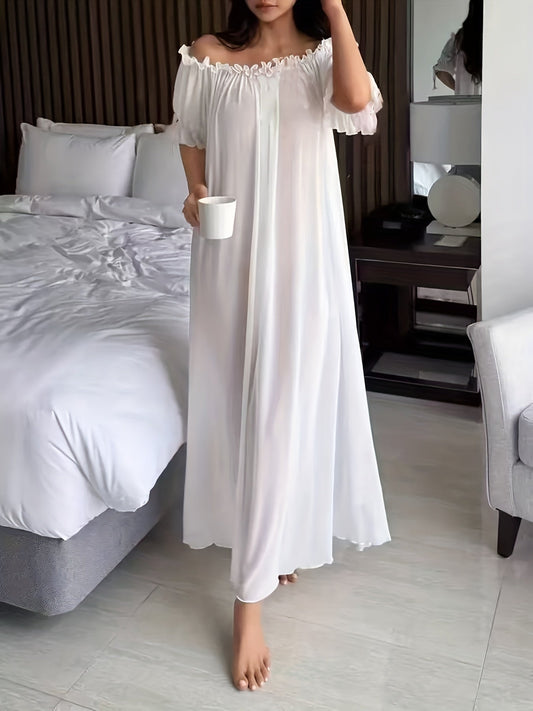 Women's Off-Shoulder Maxi Dress Nightgown Elegant for Home & Sleep