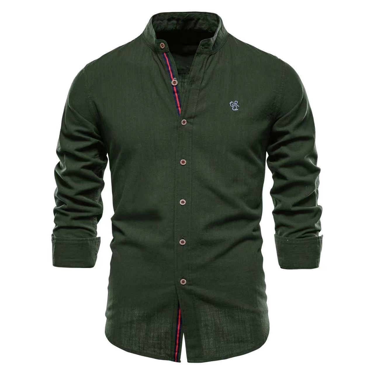 Men's Stand Collar Casual Shirt Slim Fit Long Sleeve – Modern Henley Shirt for Everyday & Leisure