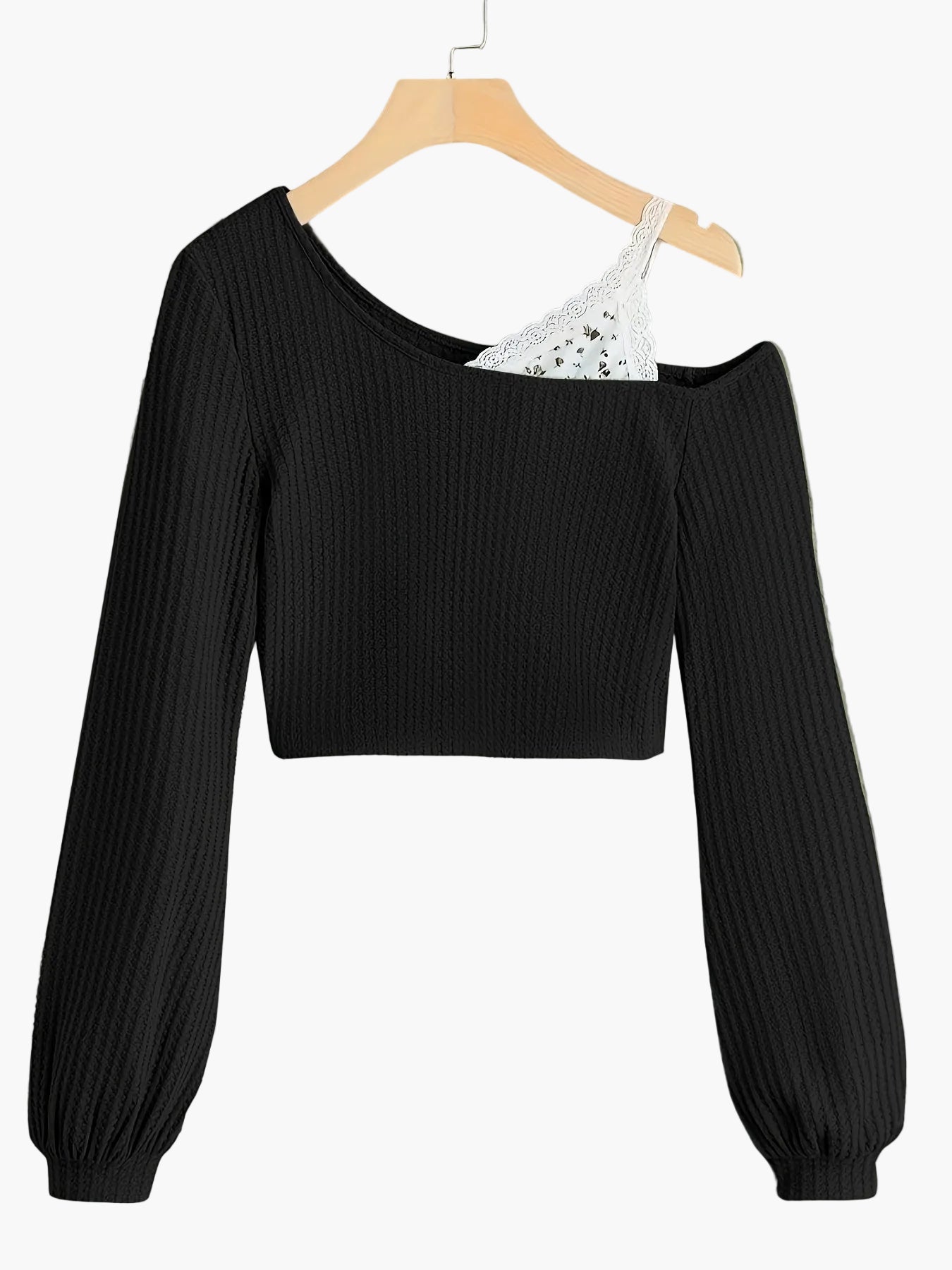 Women's One-Shoulder Sweater with Lace Detail – Fashionable Knit Pullover for Everyday and Leisure Wear
