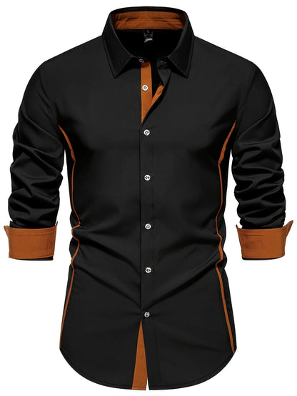Herren Freizeit Slim Fit Hemd mit Kontrastdetails – Modernes Langarm Business & Casual Shirt
