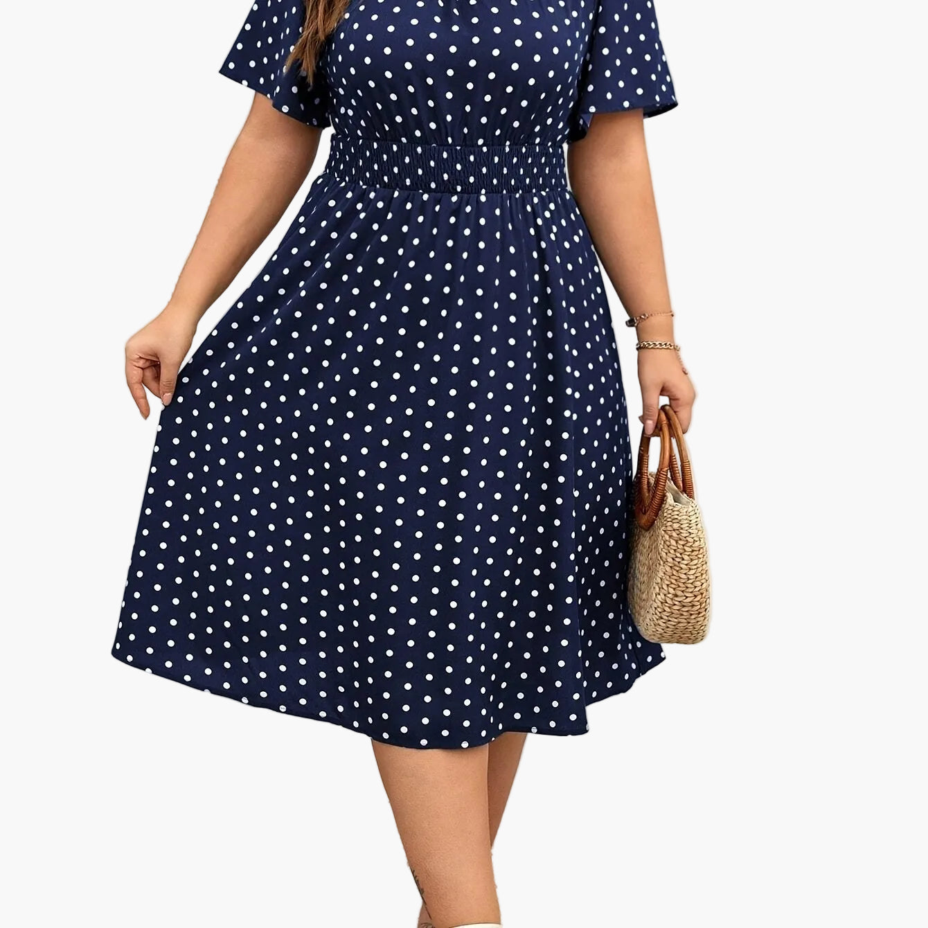 Women's Polka Dot Midi Dress – Elegant Summer Look for Everyday & Leisure