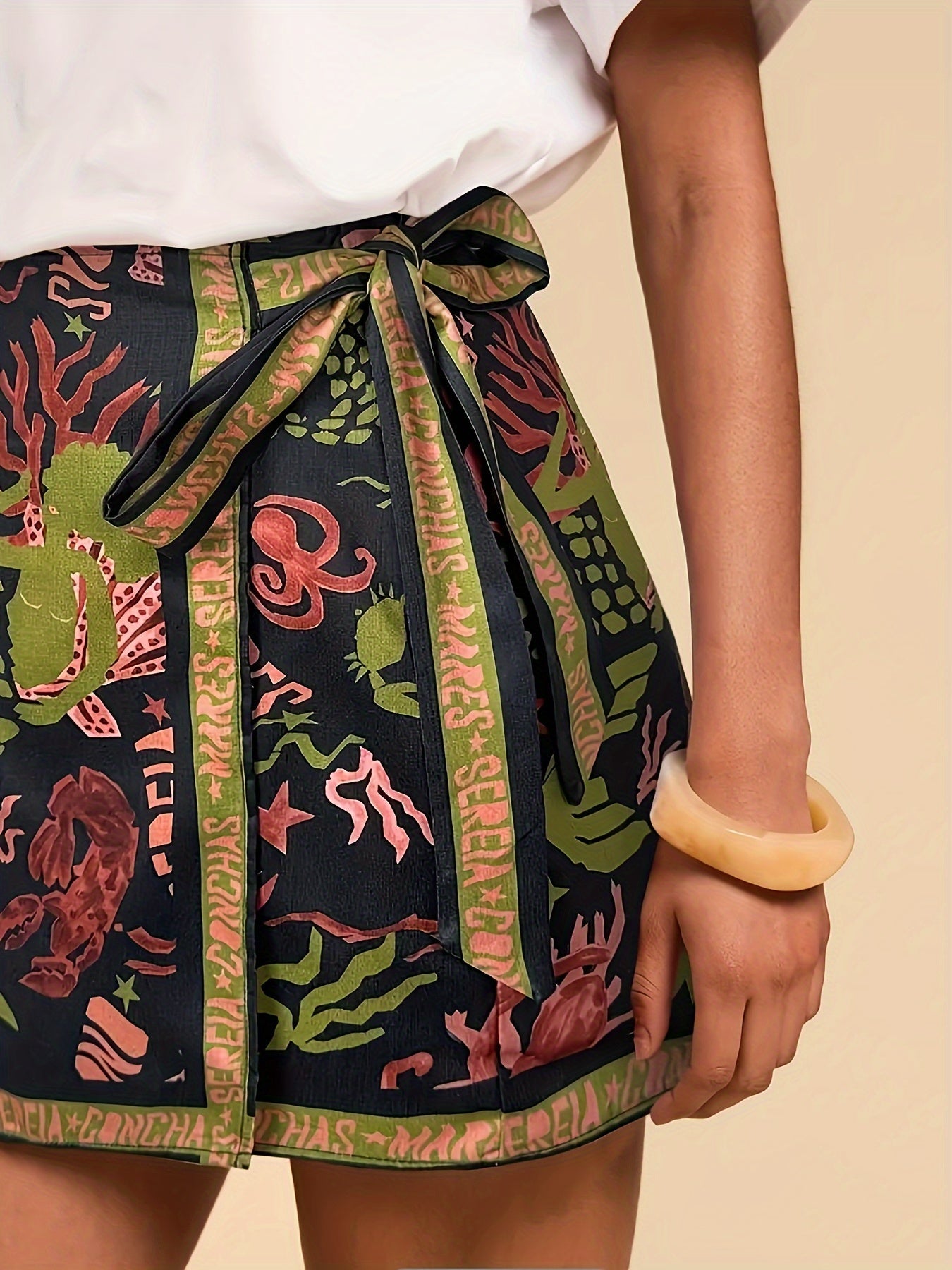 Damen Wickelrock mit Meeresmotiven und folkloristischem Print – Modischer Minirock für Sommer und Freizeit
