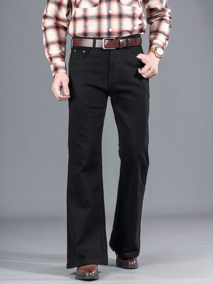 Men's black bootcut jeans with a flared leg, regular fit