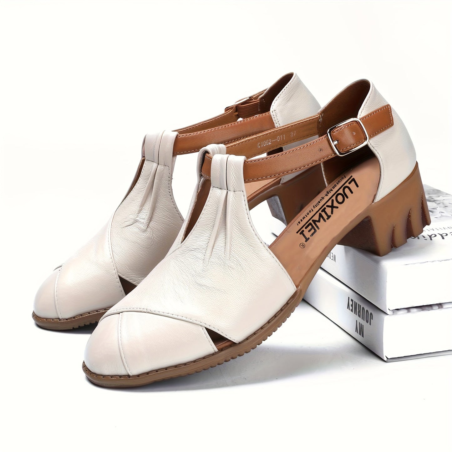 Women's Comfort Sandals with Block Heel and Elegant T-Strap for Everyday and Office Use