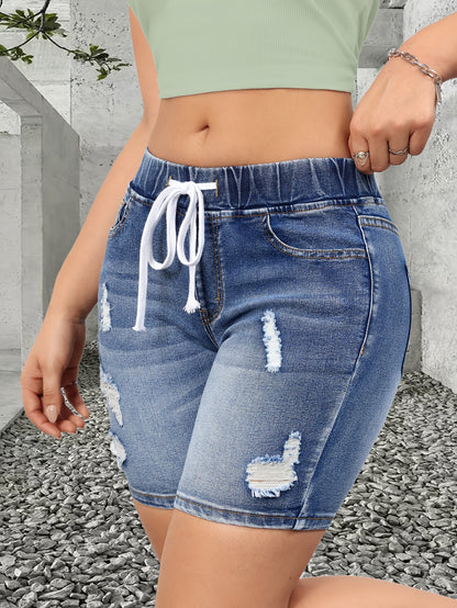 Women's Bermuda Denim Shorts in Destroyed Look with Drawstring – Casual Summer Fashion