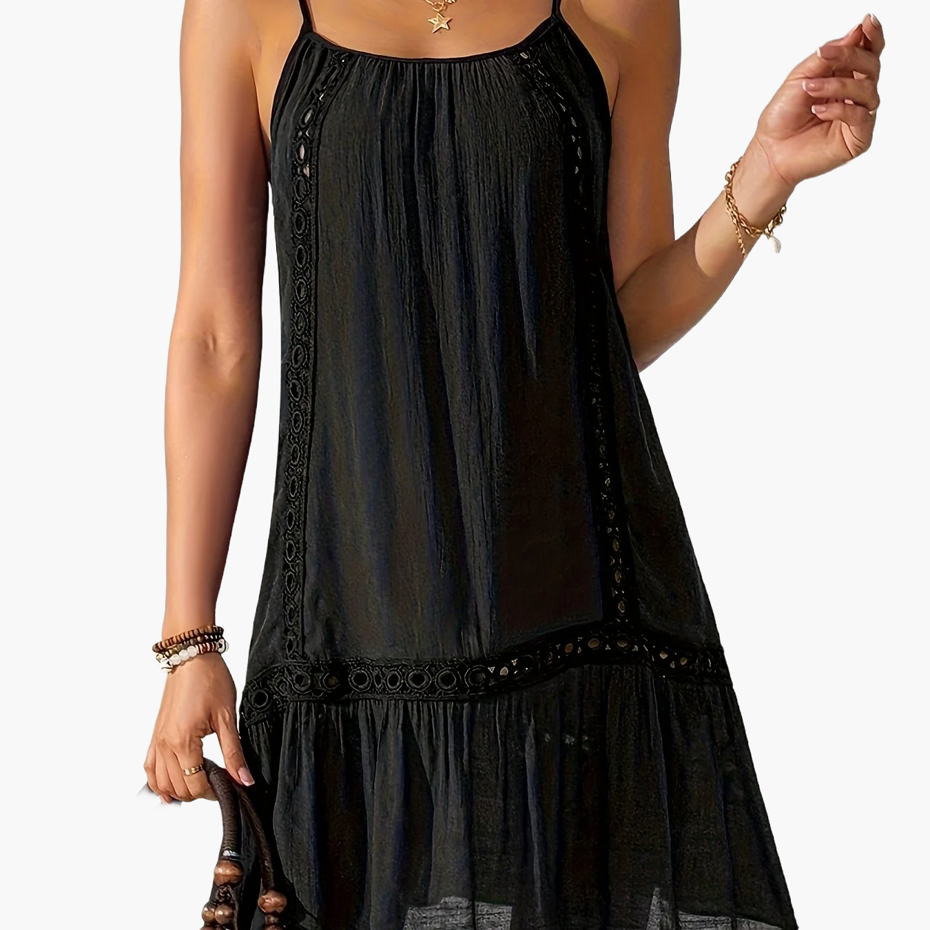 Damen Sommer Strandkleid mit Trägern und Spitzen-Details – Lässiger Freizeit Look