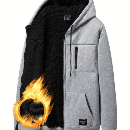 Grauer Herren Kapuzenpullover mit Reißverschluss und Teddyfutter