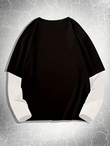 Men’s long-sleeve T-shirt with star print and contrast sleeves