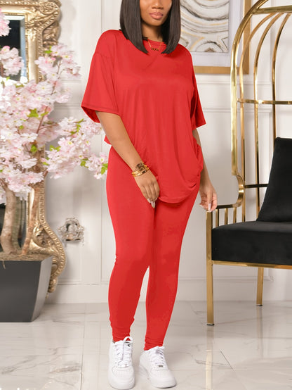 Women's Casual Suit Set – Leggings & Oversized T-Shirt, Sporty and Casual for Everyday and Leisure