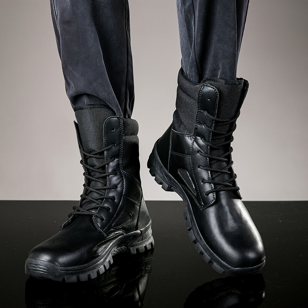 Men's lace-up boots with a high shaft and durable sole
