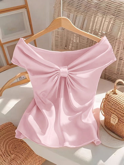Women's Off-Shoulder Blouse with Bow Detail – Elegant Top for Special Occasions