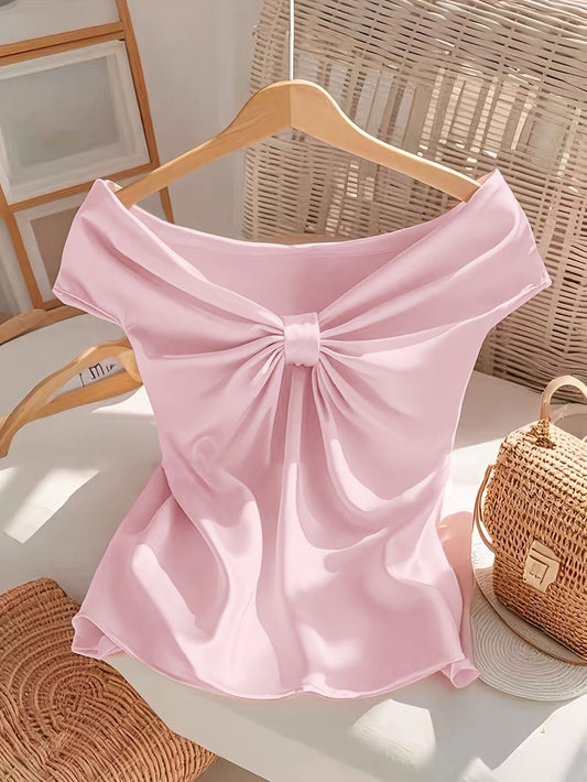 Women's Off-Shoulder Blouse with Bow Detail – Elegant Top for Special Occasions