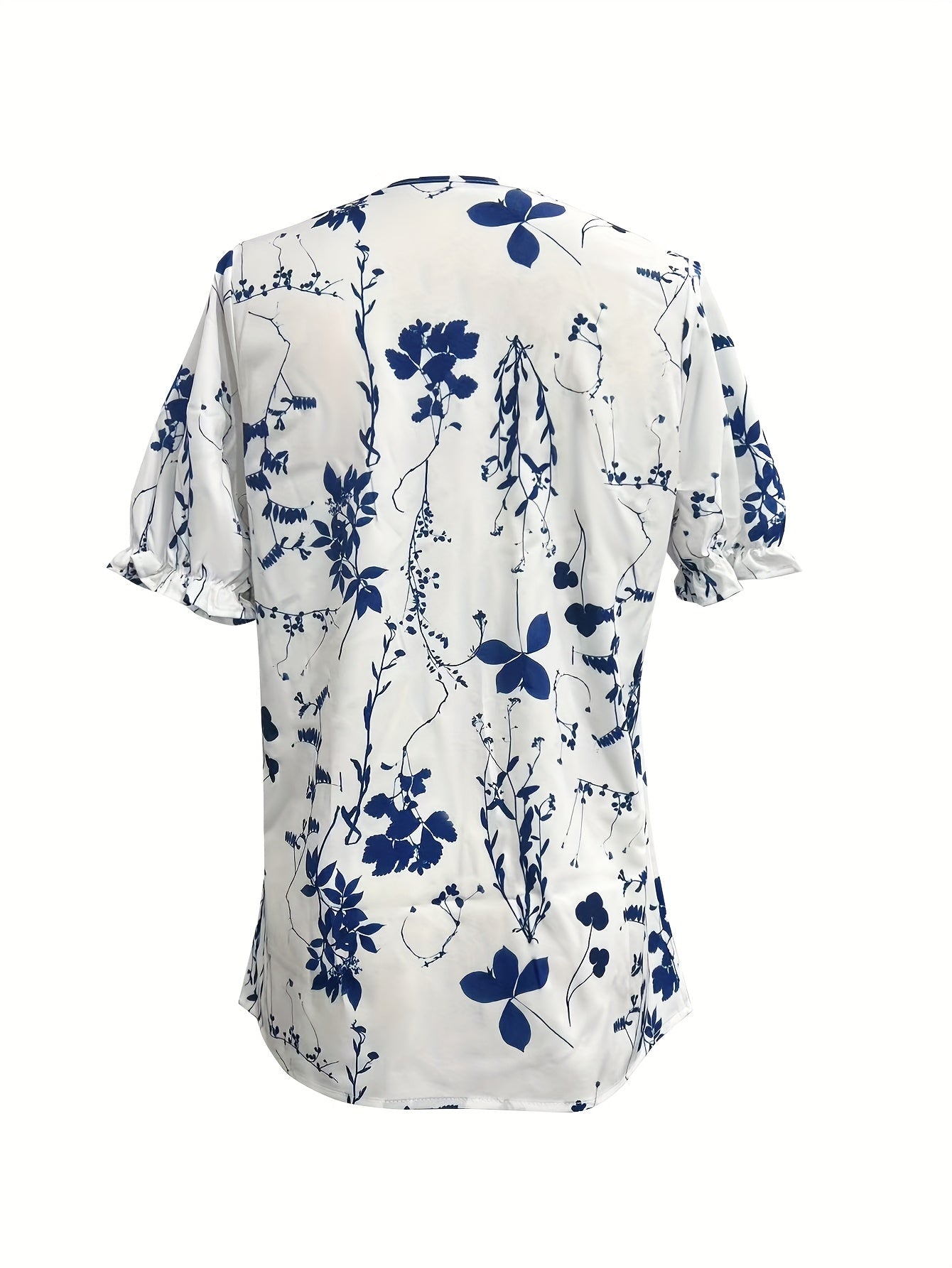 Women's blouse with V-neck and lace trim, casual summer style, floral pattern, ideal for everyday wear and leisure