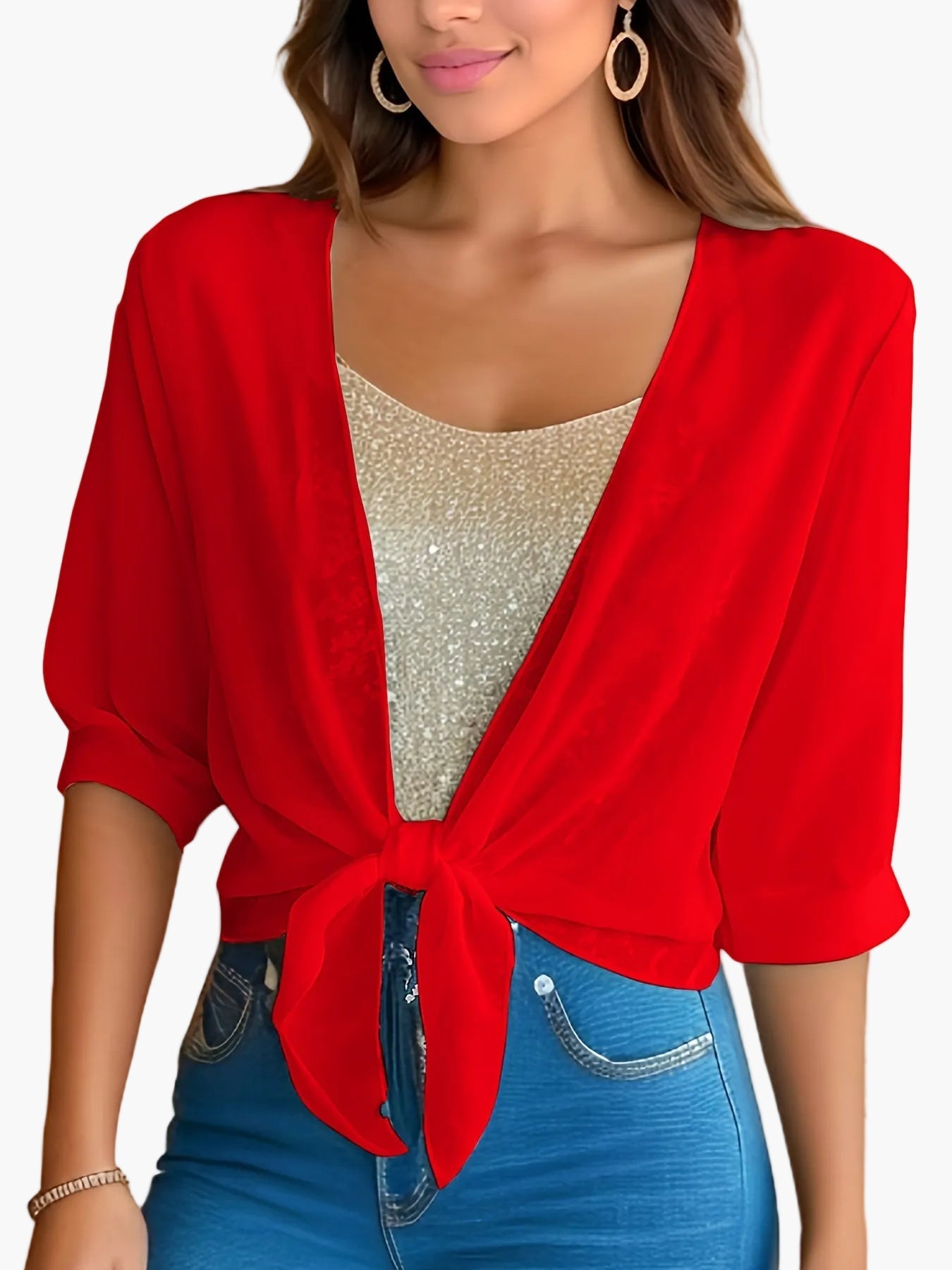 Women's Crop Blouse with Knot Detail and Half Sleeves – Fashionable for Everyday and Leisure