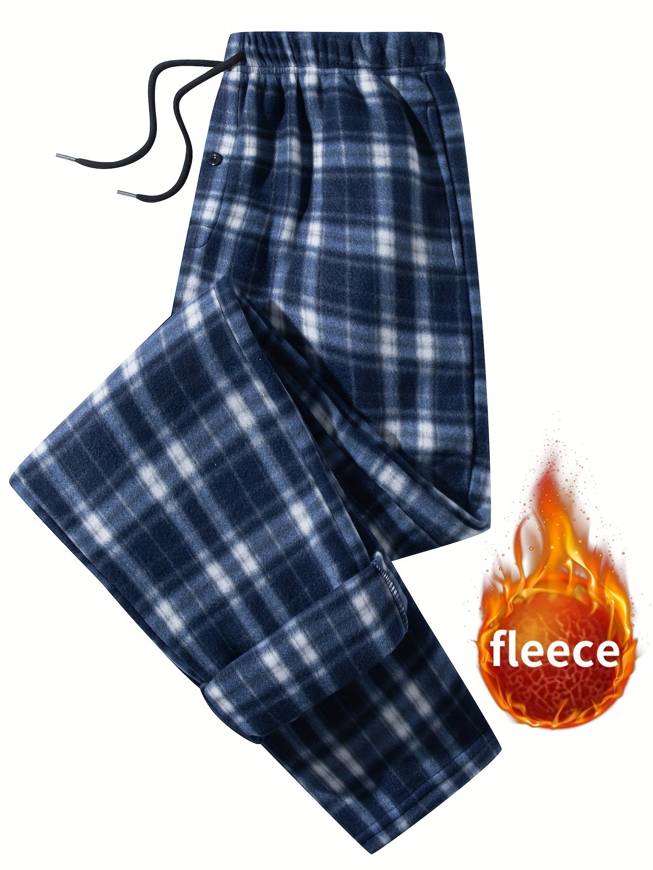 Men's plaid jogger pants, fleece look, elastic waistband