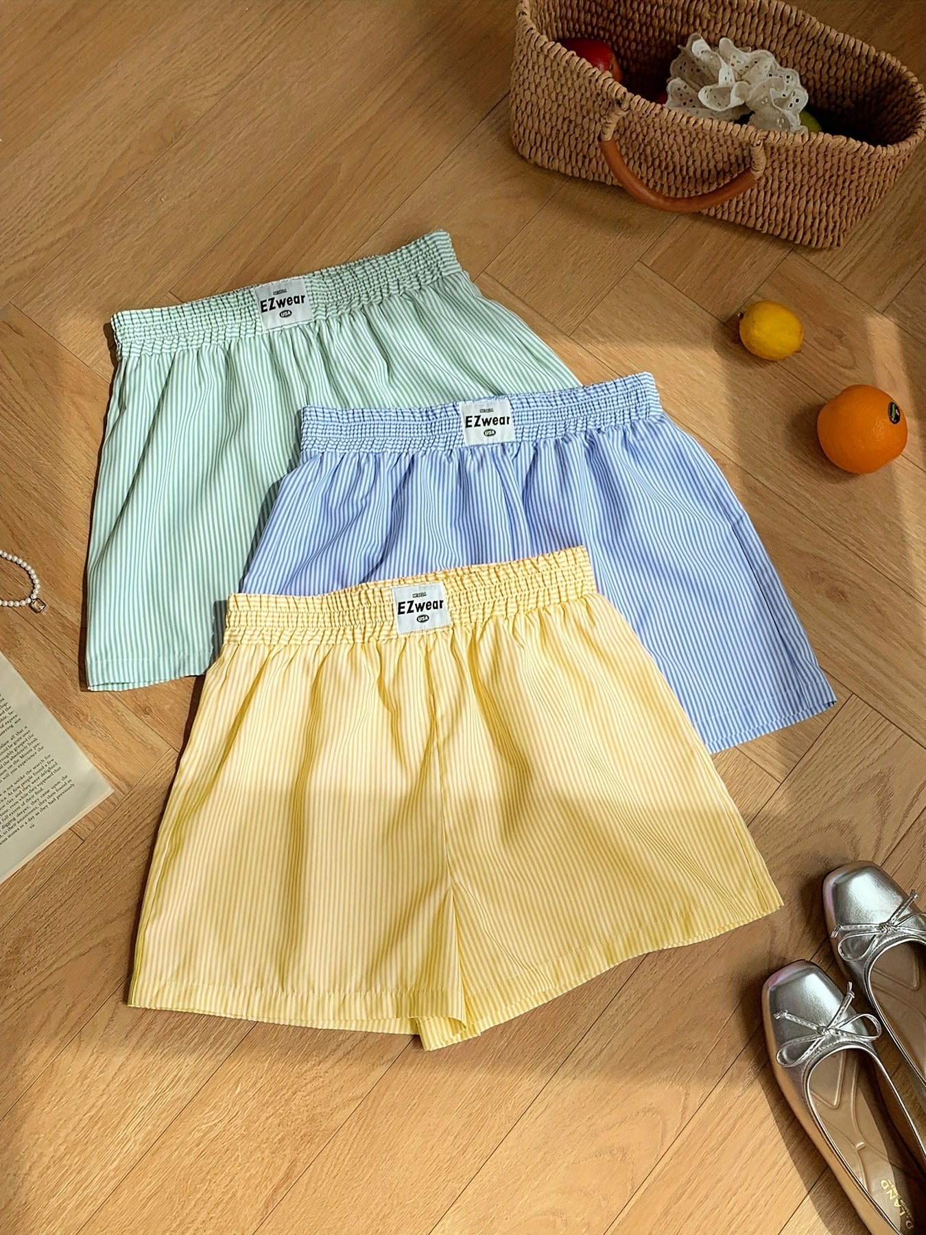 Damen Pyjama-Shorts im Streifen-Design für entspannte Sommernächte, 3er-Pack, Freizeit-Loungewear