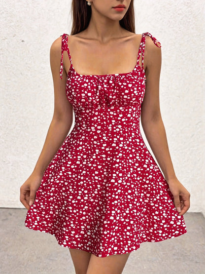 Women's summer dress with floral pattern and bows – Elegant casual dress for everyday and vacation