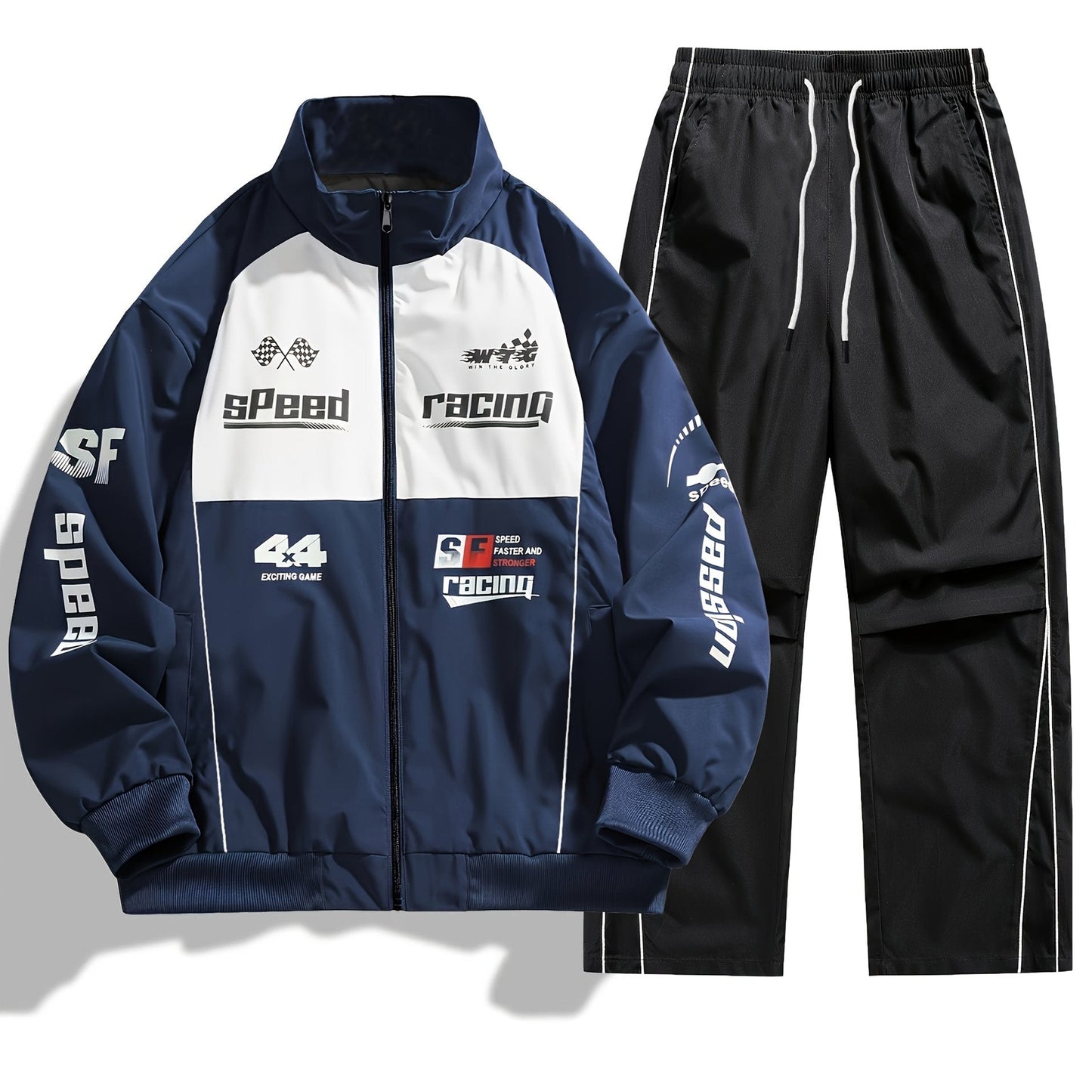 Unisex Trainingsanzug Racing-Design mit Reißverschlussjacke und Hose