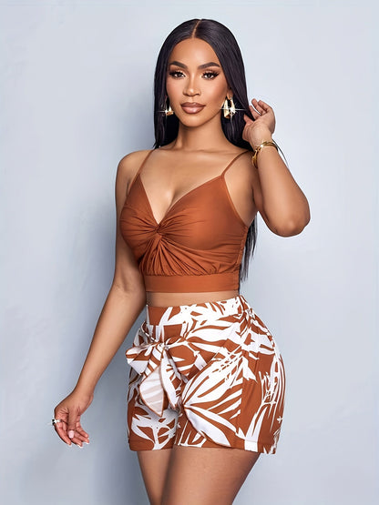Damen Sommer Set – Modisches Crop Top und High-Waist Shorts für Urlaub und Freizeit
